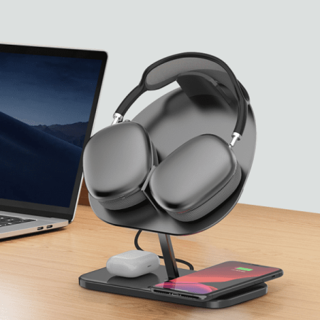 Беспроводное зарядное устройство-подставка для наушников WiWU Hubble Stand Wireless Charger 3в1 30W (M15) Gray, серый Беспроводное зарядное устройство-подставка для наушников WiWU Hubble Stand Wireless Charger 3в1 30W (M15) Gray, серый