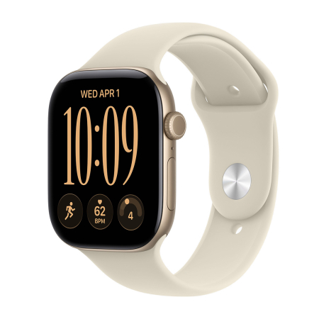 Apple Watch Series 12, 46 мм корпус из алюминия цвета «Light Gold», ремешок Sport Band размера S/M цвета «Sand»