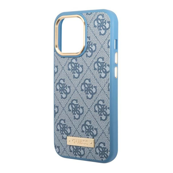 Чехол Guess для iPhone 13 Pro Max чехол MagSafe PU 4G Plate metal logo Hard Blue, голубой