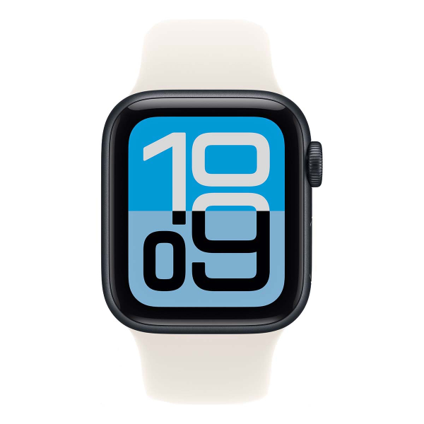 Apple Watch SE 3 (2025), 44 мм корпус из алюминия цвета «Midnight», ремешок Sport Band размера S/M цвета «Starlight»