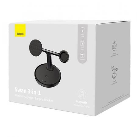 Беспроводное зарядное устройство Baseus Swan 3в1 Wireless Magnetic Charging Bracket 20W BS-W527 (WXTE000101) Black, черный
