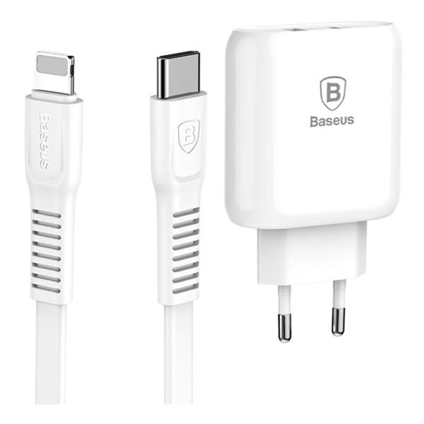 Сетевое зарядное устройство USB-C с USB Type-C Кабелем Baseus (2 USB) Quick Charge 32W 5V/9V/12V Bojure Series разъем Lightning (TZTUN-BJ02) Белый