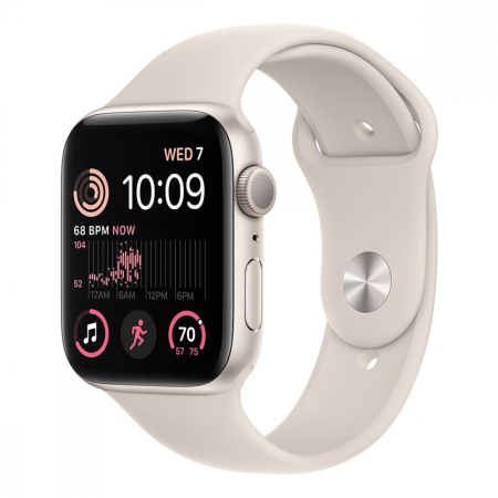 Apple Watch SE (2022), 44 мм корпус из алюминия цвета «Starlight», ремешок Sport Band размера M/L цвета «Starlight» Apple Watch SE (2022), 44 мм корпус из алюминия цвета «Starlight», ремешок Sport Band размера M/L цвета «Starlight»