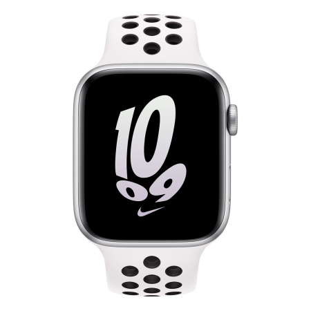 Apple Watch Nike SE (2022), 44 мм корпус из алюминия цвета «Silver», ремешок Nike Sport Band размера M/L цвета «Summit White/Black» Apple Watch Nike SE (2022), 44 мм корпус из алюминия цвета «Silver», ремешок Nike Sport Band размера M/L цвета «Summit White/Black»