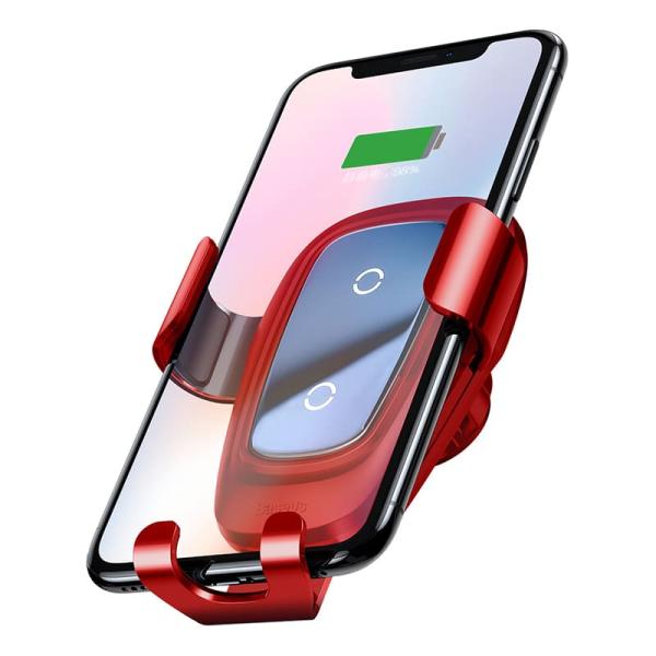 Автомобильный держатель с функцией беспроводной зарядки Baseus Gravity Wireless Charger Car Mount (WXYL-B09) Красный