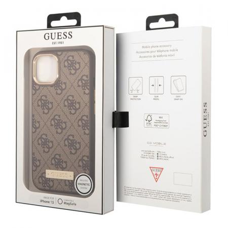 Чехол Guess для iPhone 13 с Magsafe PU 4G Plate metal logo Hard (GUHMP13MU4GPRW) Коричневый