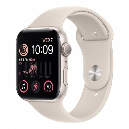 Apple Watch SE (2022), 44 мм корпус из алюминия цвета «Starlight», ремешок Sport Band размера S/M цвета «Starlight» Apple Watch SE (2022), 44 мм корпус из алюминия цвета «Starlight», ремешок Sport Band размера S/M цвета «Starlight»