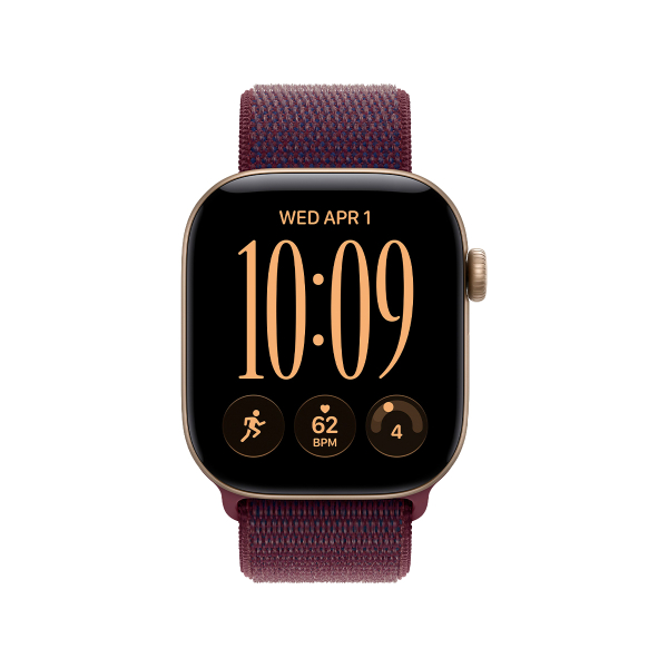 Apple Watch Series 12, 42 мм корпус из алюминия цвета «Light Gold», ремешок Sport Loop цвета «Burgundy»