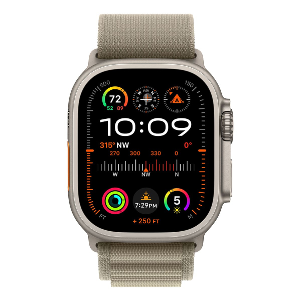 Apple Watch Ultra 2 (2023), 49 мм корпус из титана цвета «Natural», ремешок Alpine Loop размера L цвета «Olive»