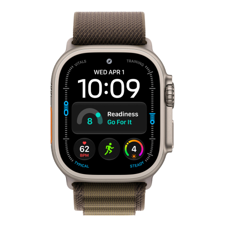 Apple Watch Ultra 4, 49 мм корпус из титана цвета «Natural», ремешок Alpine Loop цвета «Dark Olive» размера M