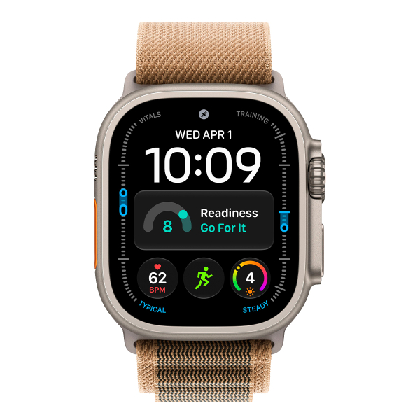 Apple Watch Ultra 4, 49 мм корпус из титана цвета «Natural», ремешок Alpine Loop цвета «Desert» размера L