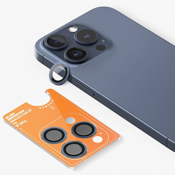 Стекло для камеры iPhone 15 Pro Max BLUEO Original metal frame Синий