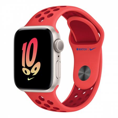 Apple Watch Nike SE (2022), 40 мм корпус из алюминия цвета «Starlight», ремешок Nike Sport Band размера S/M цвета «Bright Crimson/Gym Red» Apple Watch Nike SE (2022), 40 мм корпус из алюминия цвета «Starlight», ремешок Nike Sport Band размера S/M цвета «Bright Crimson/Gym Red»
