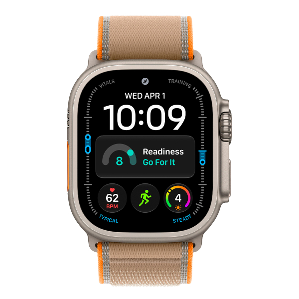 Apple Watch Ultra 4, 49 мм корпус из титана цвета «Natural», ремешок Trail Loop цвета «Sand» размера S/M