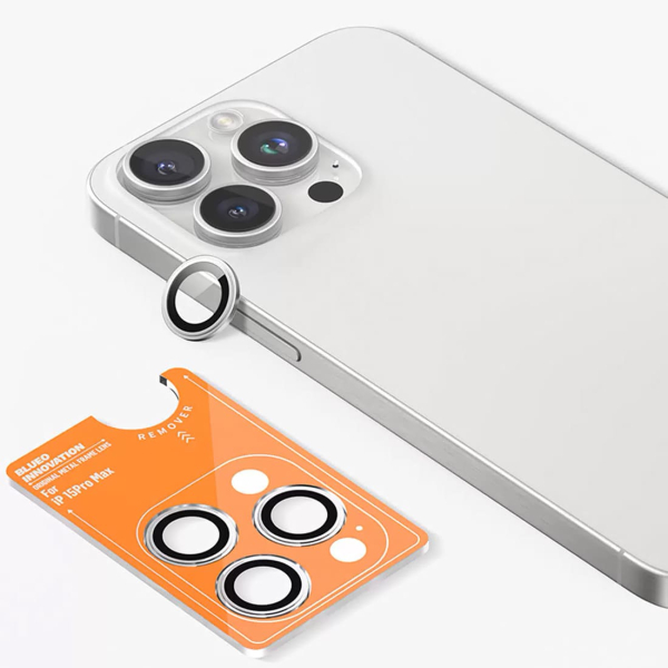 Стекло для камеры iPhone 15 Pro Max BLUEO Original metal frame Серебристый