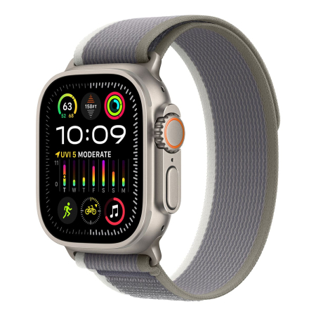 Apple Watch Ultra 2 (2023), 49 мм корпус из титана цвета «Natural», ремешок Trail Loop размера M/L цвета «Green/Gray»