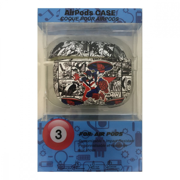 Чехол для AirPods 3 COQUE POUR Белый с рисунком Captain America