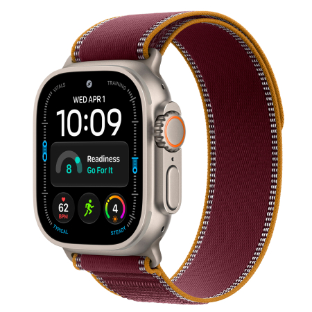 Apple Watch Ultra 4, 49 мм корпус из титана цвета «Natural», ремешок Trail Loop цвета «Burgundy» размера M/L